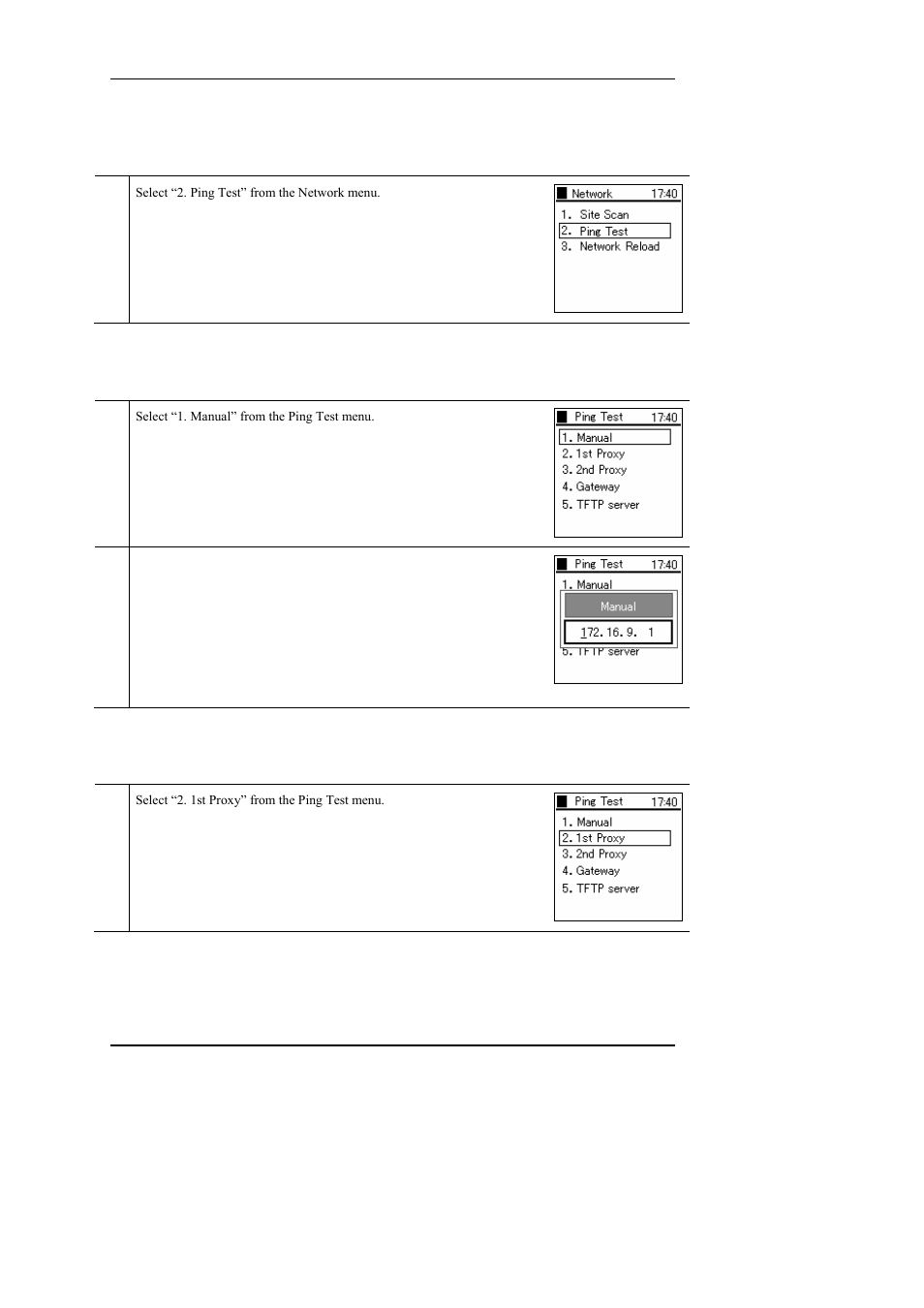 2 ping test, Site scan, Ping test | Manual, 1 manual, 2 1st proxy | Hitachi WIRELESSIP TD61-2472A User Manual | Page 72 / 88