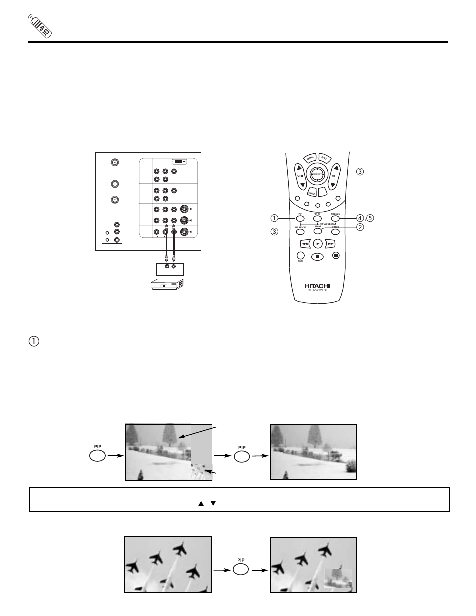 Picture-in-picture (pip), Main picture sub picture | Hitachi 65TWX20B User Manual | Page 28 / 72