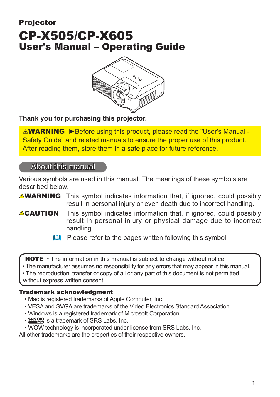 Hitachi CP-X505 User Manual | 69 pages