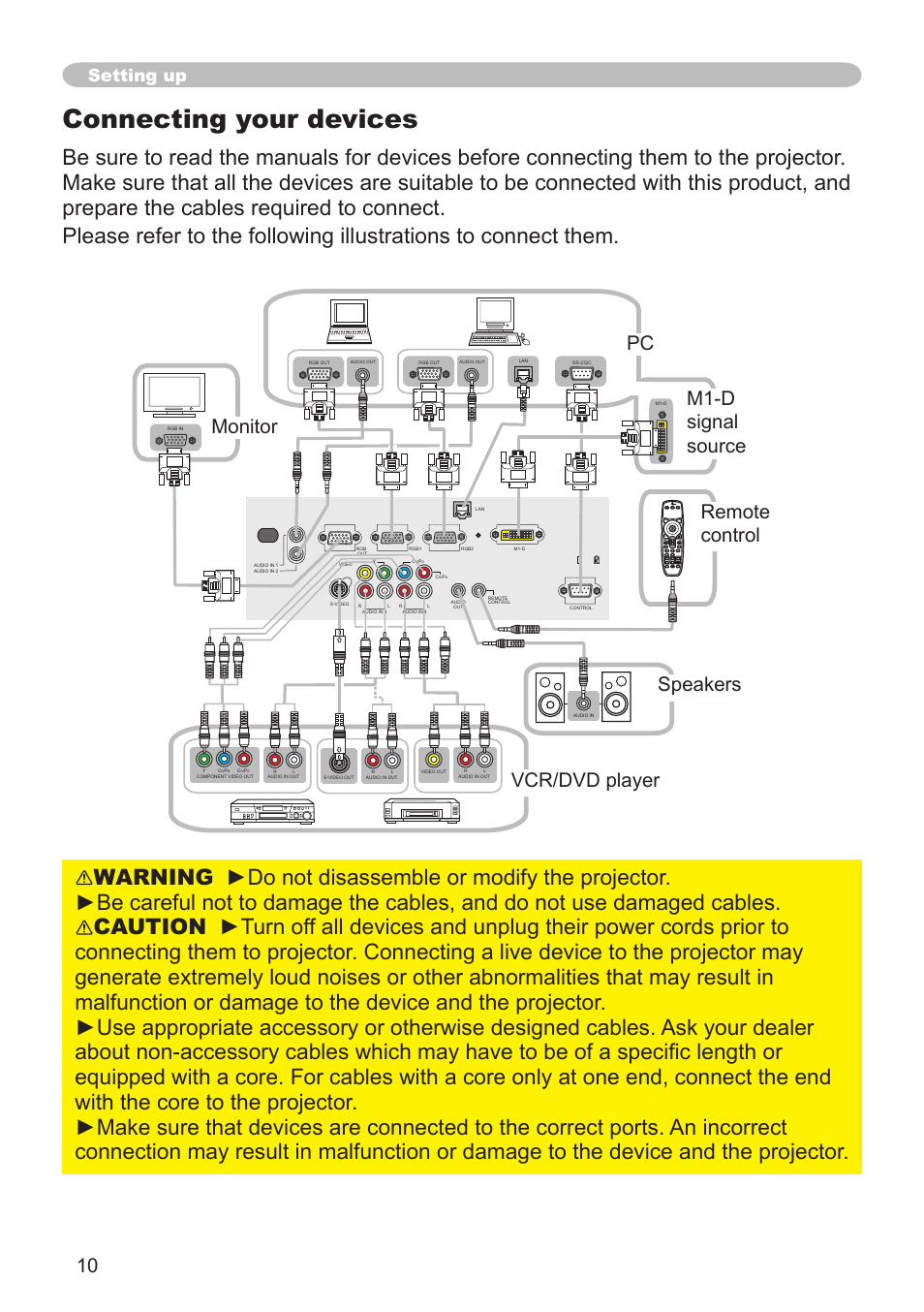 Connecting your devices, Setting up, Blank laser aspect push enter laser indicator | Hitachi CP-X505 User Manual | Page 10 / 69