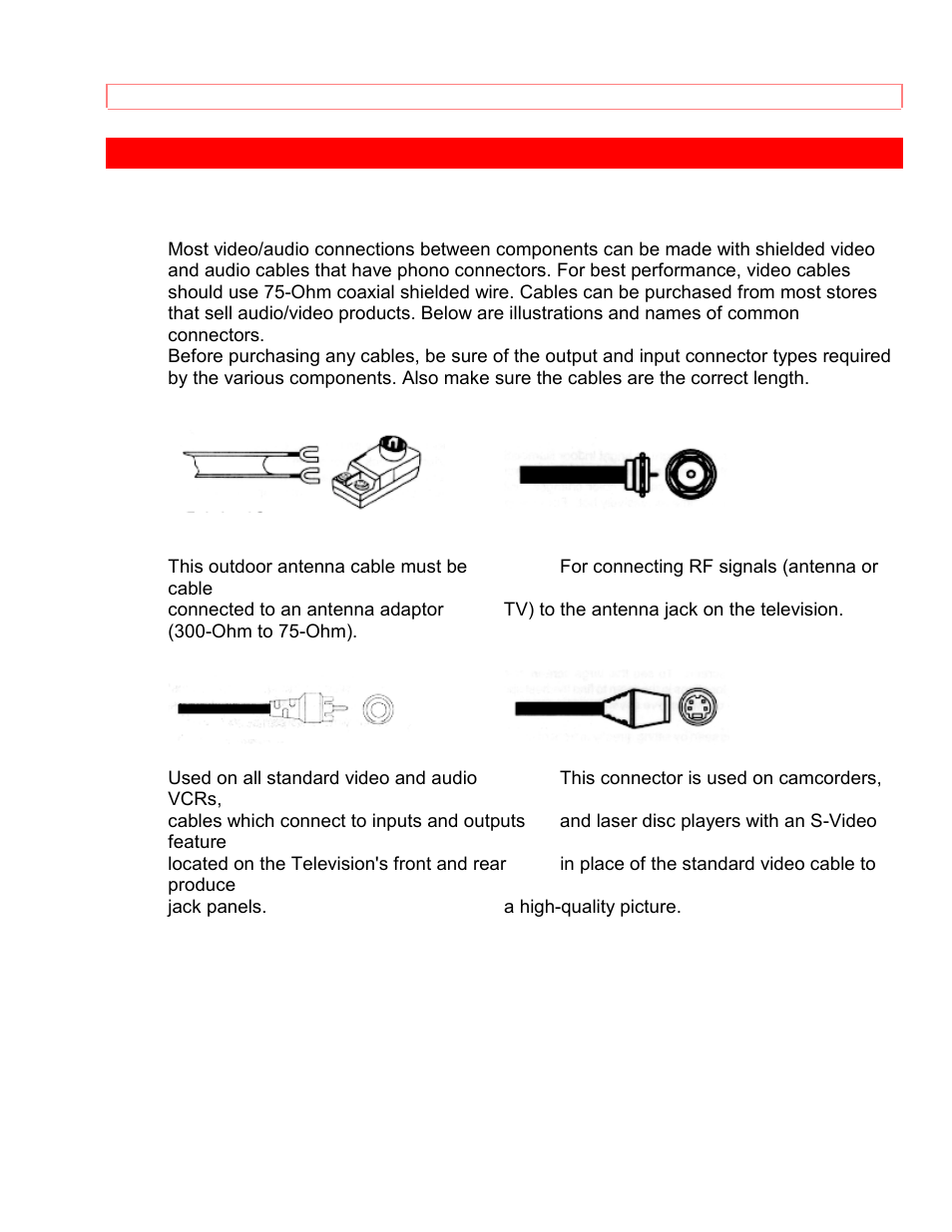 Hook-up cables and connectors | Hitachi 35TX59K User Manual | Page 11 / 58