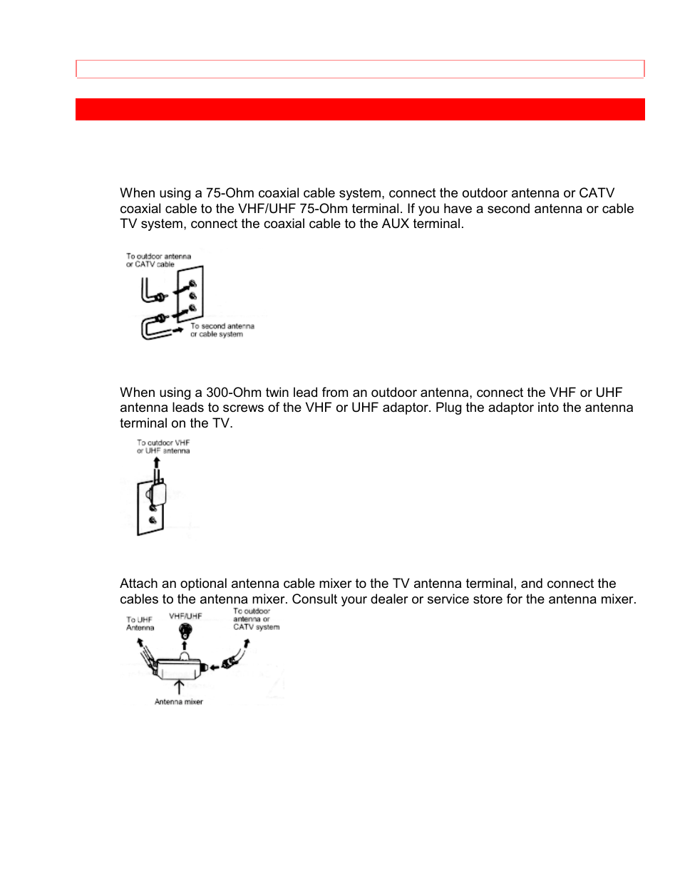 Antenna connections (35tx59k and 35tx50b) | Hitachi 35TX59K User Manual | Page 13 / 58