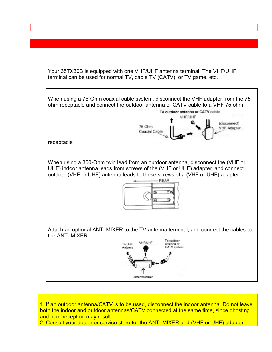 Antenna connections (35tx30b) | Hitachi 35TX59K User Manual | Page 14 / 58