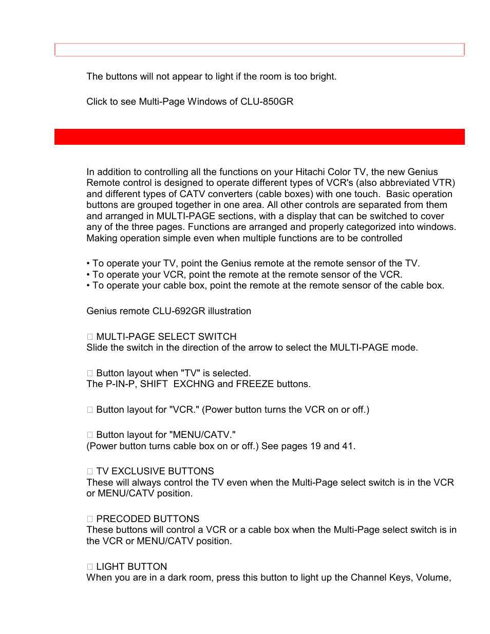 The genius remote control (clu-692gr with p-in-p) | Hitachi 35TX59K User Manual | Page 23 / 58