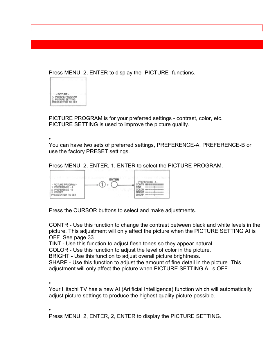 Picture- functions | Hitachi 35TX59K User Manual | Page 37 / 58