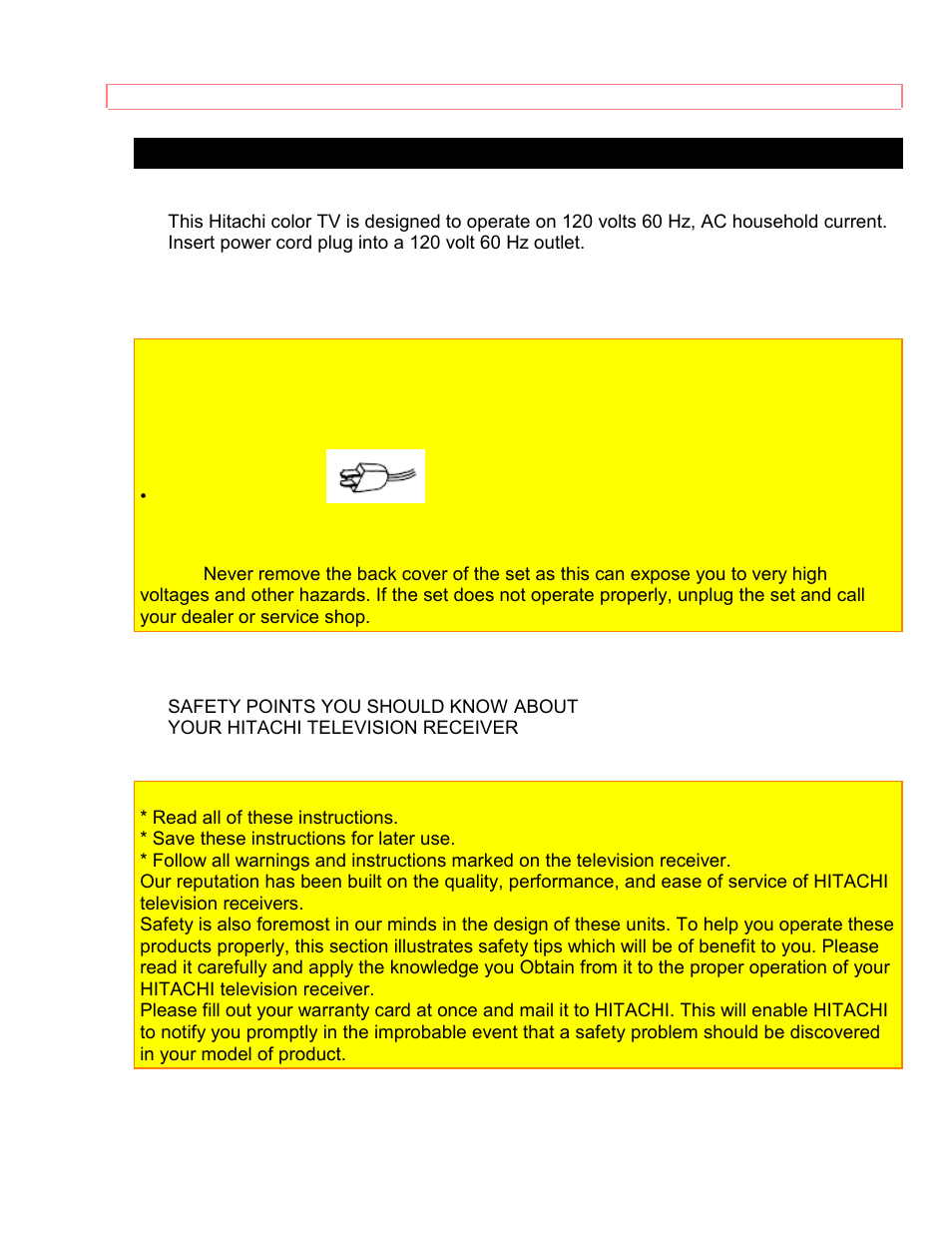 Power source | Hitachi 35TX59K User Manual | Page 4 / 58