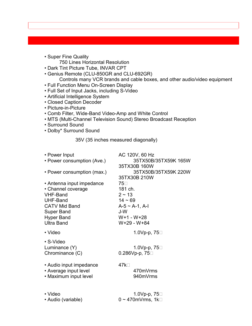 Specifications | Hitachi 35TX59K User Manual | Page 56 / 58