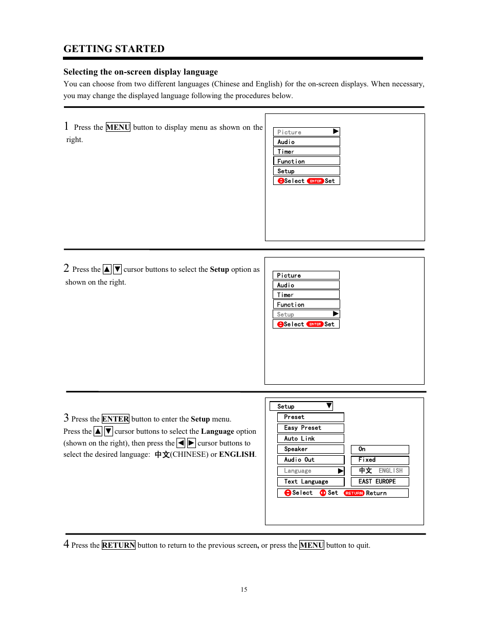Getting started | Hitachi C43-FL9000 User Manual | Page 15 / 54