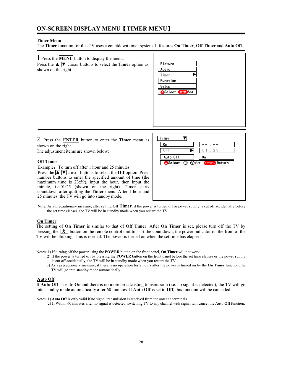 On-screen display menu ǐ timer menu ǐ | Hitachi C43-FL9000 User Manual | Page 20 / 54