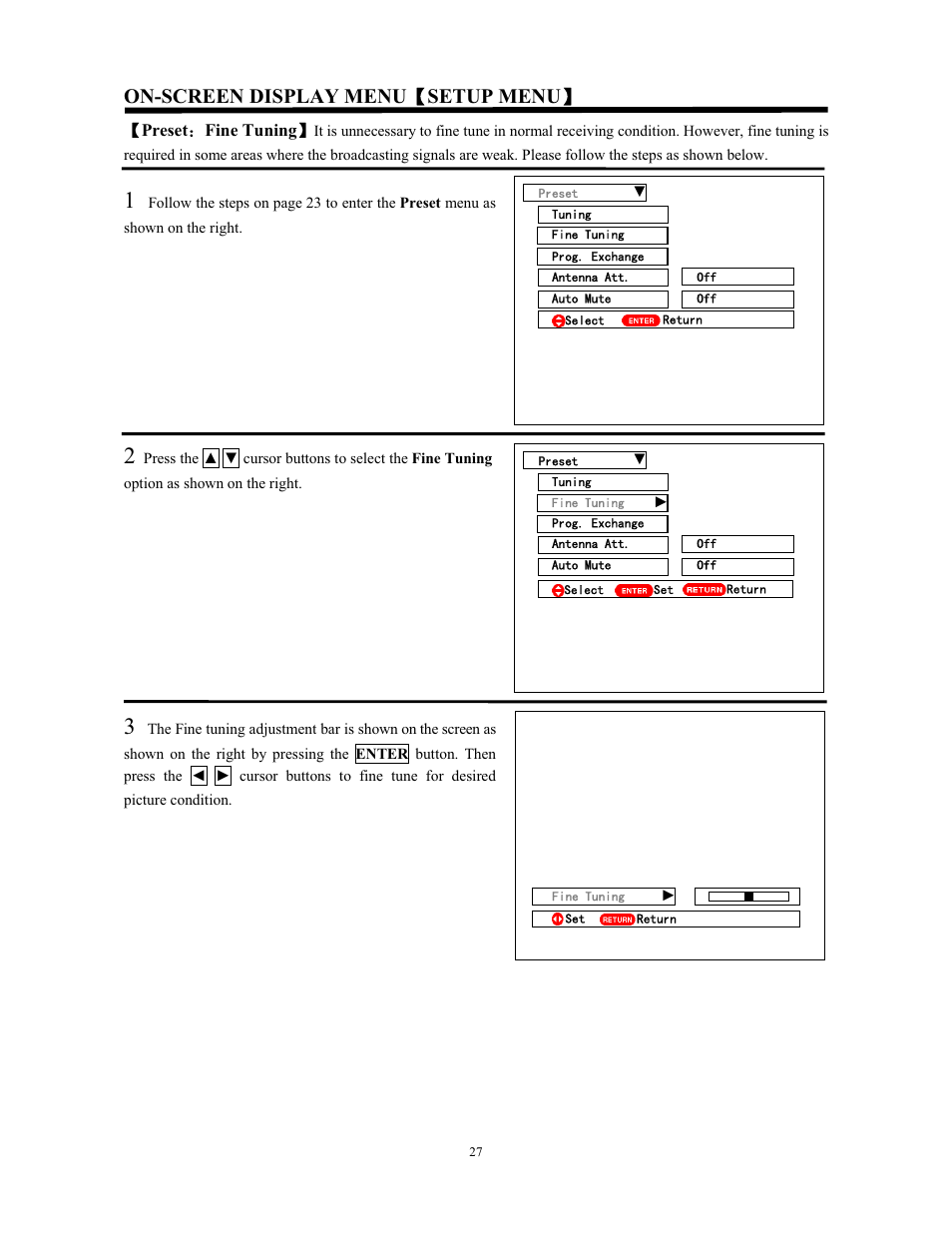 On-screen display menu ǐ setup menu ǐ | Hitachi C43-FL9000 User Manual | Page 27 / 54