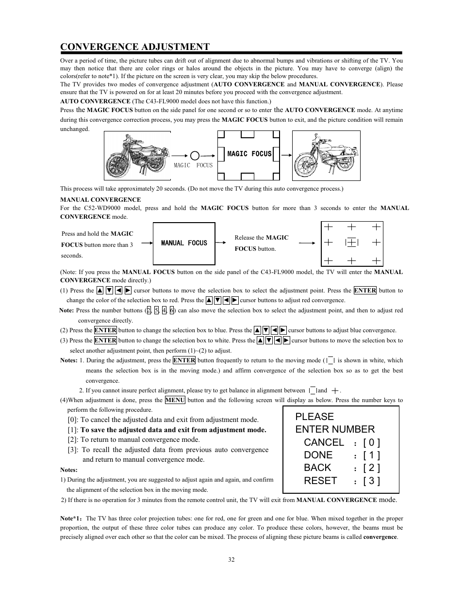 Convergence adjustment | Hitachi C43-FL9000 User Manual | Page 32 / 54