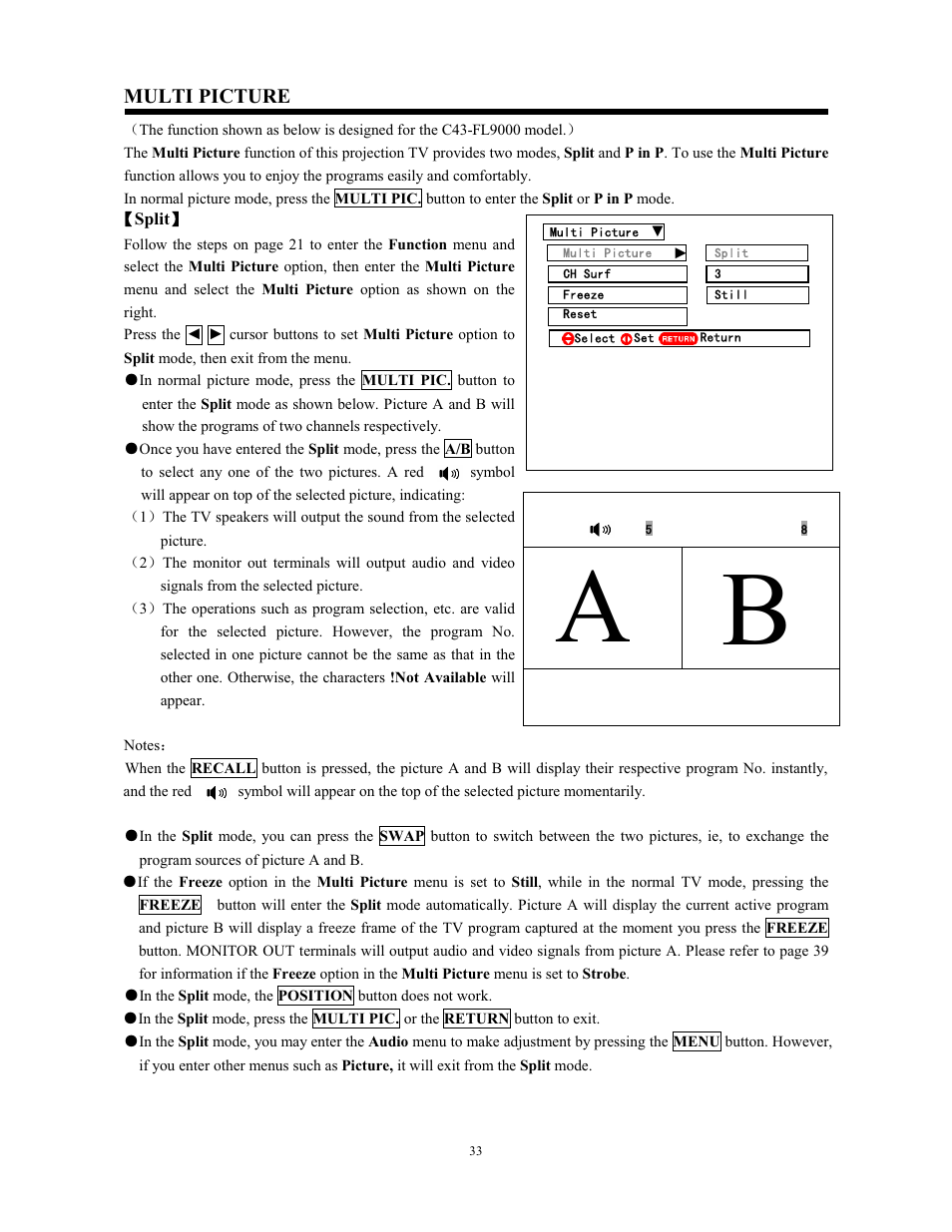 Multi picture | Hitachi C43-FL9000 User Manual | Page 33 / 54