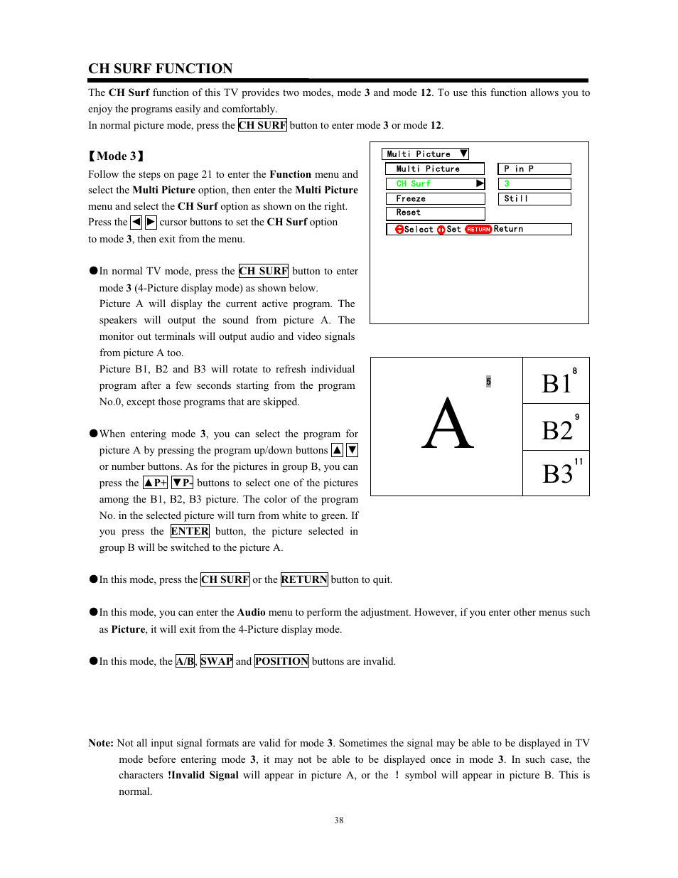 B2 b3, Ch surf function | Hitachi C43-FL9000 User Manual | Page 38 / 54