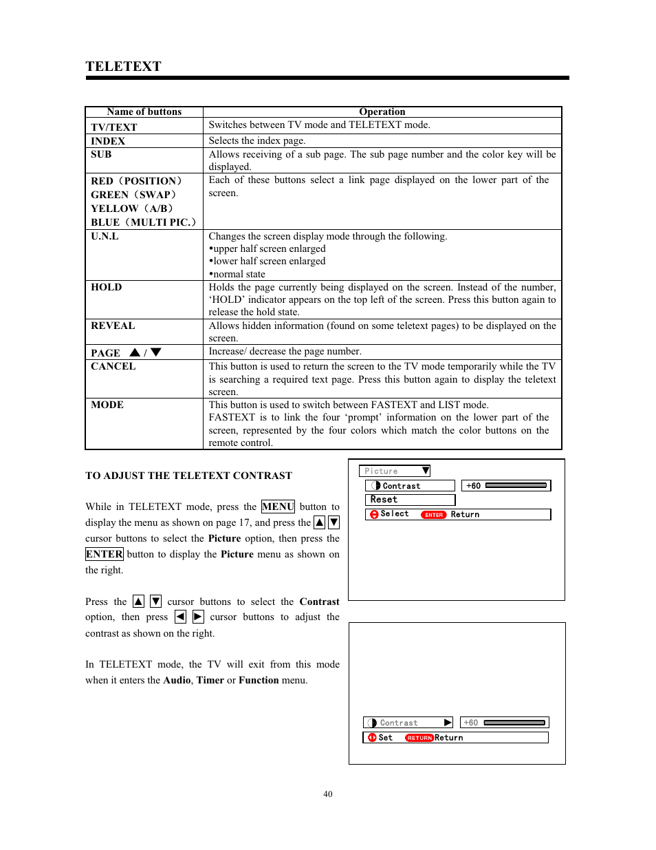 Teletext | Hitachi C43-FL9000 User Manual | Page 40 / 54