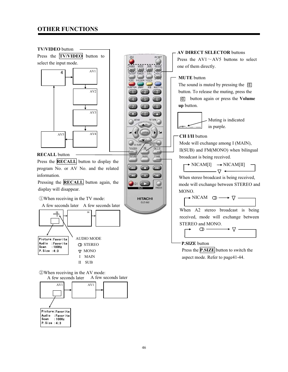 Other functions | Hitachi C43-FL9000 User Manual | Page 46 / 54