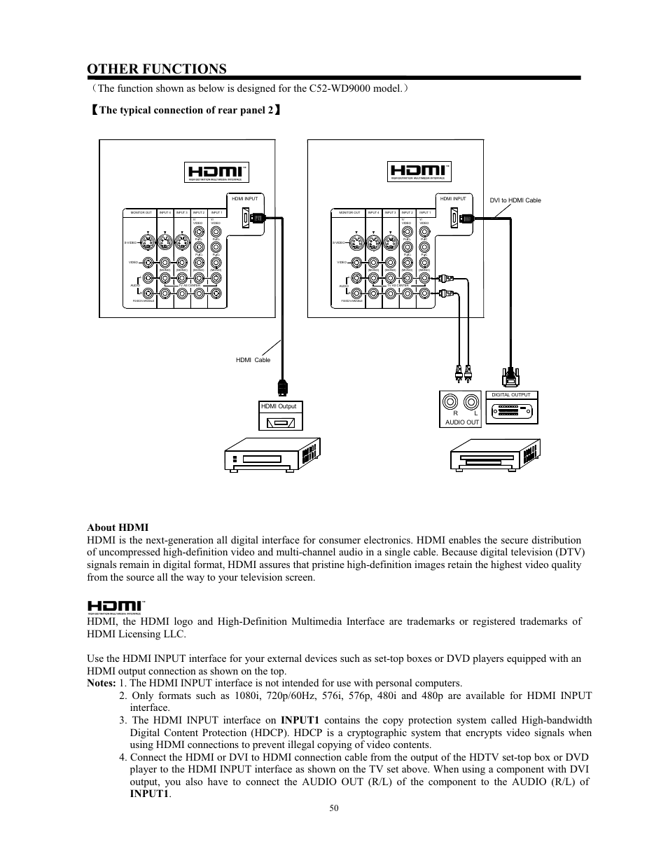 Other functions, The typical connection of rear panel 2 | Hitachi C43-FL9000 User Manual | Page 50 / 54