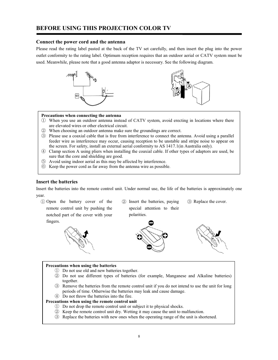 Before using this projection color tv | Hitachi C43-FL9000 User Manual | Page 8 / 54