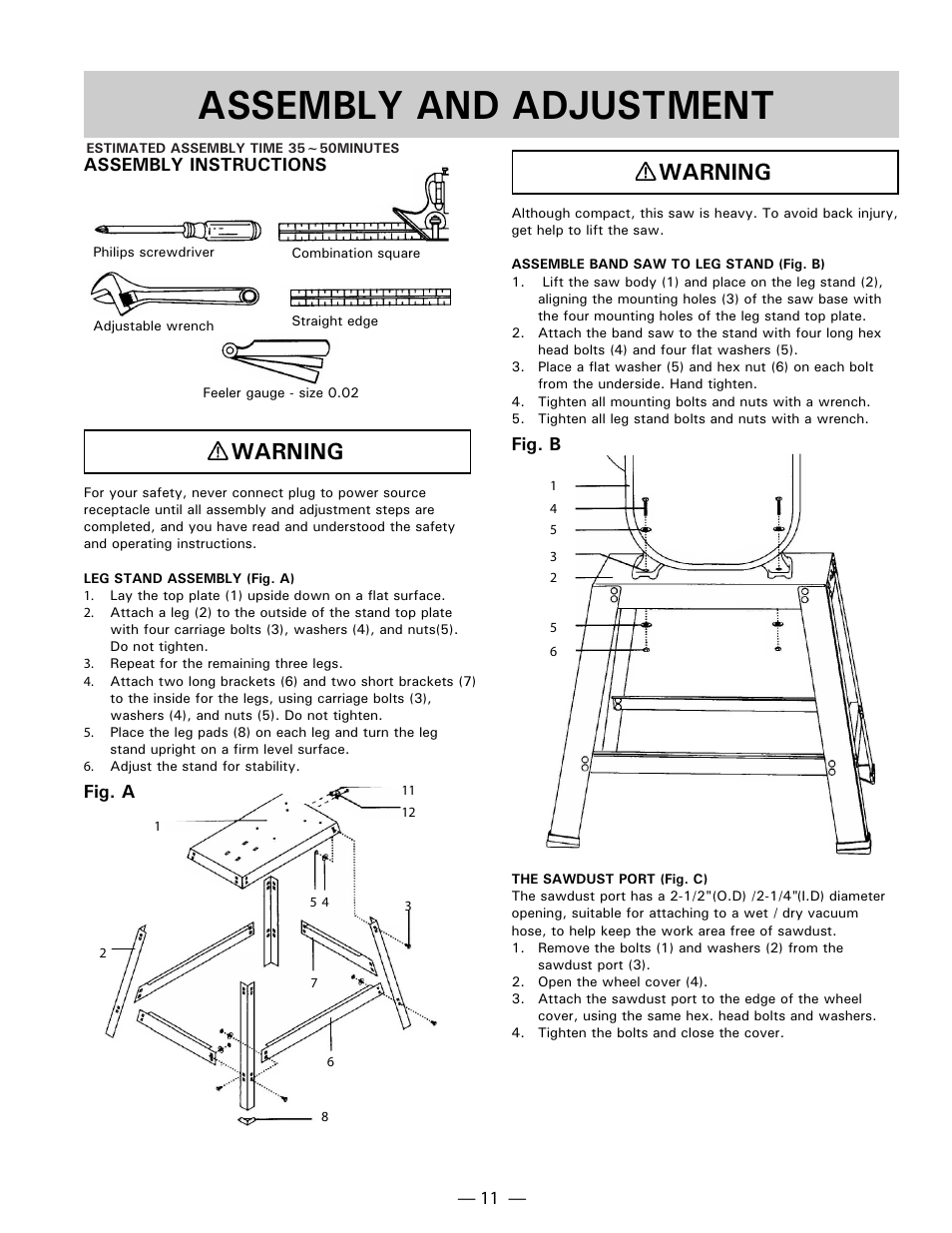 Assembly and adjustment, Warning | Hitachi CB 13F User Manual | Page 11 / 28