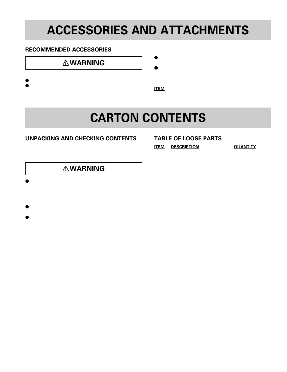 Accessories and attachments, Carton contents, Warning | Hitachi CB 13F User Manual | Page 7 / 28