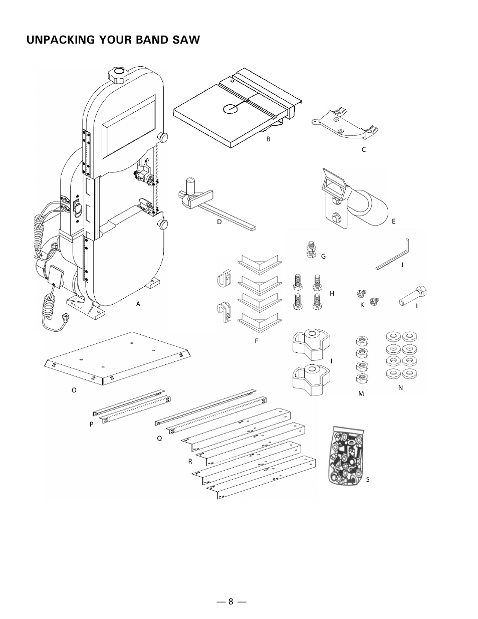 Unpacking your band saw | Hitachi CB 13F User Manual | Page 8 / 28