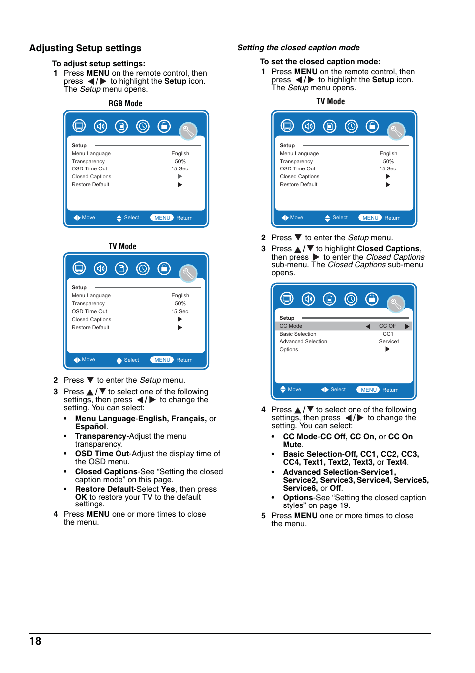 Adjusting setup settings | Hitachi L32A102 User Manual | Page 18 / 30