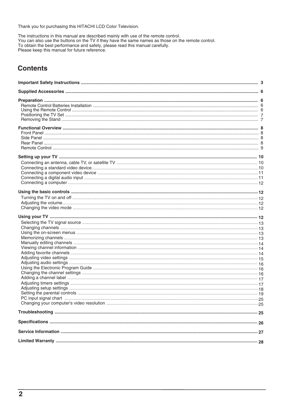 Hitachi L32A102 User Manual | Page 2 / 30