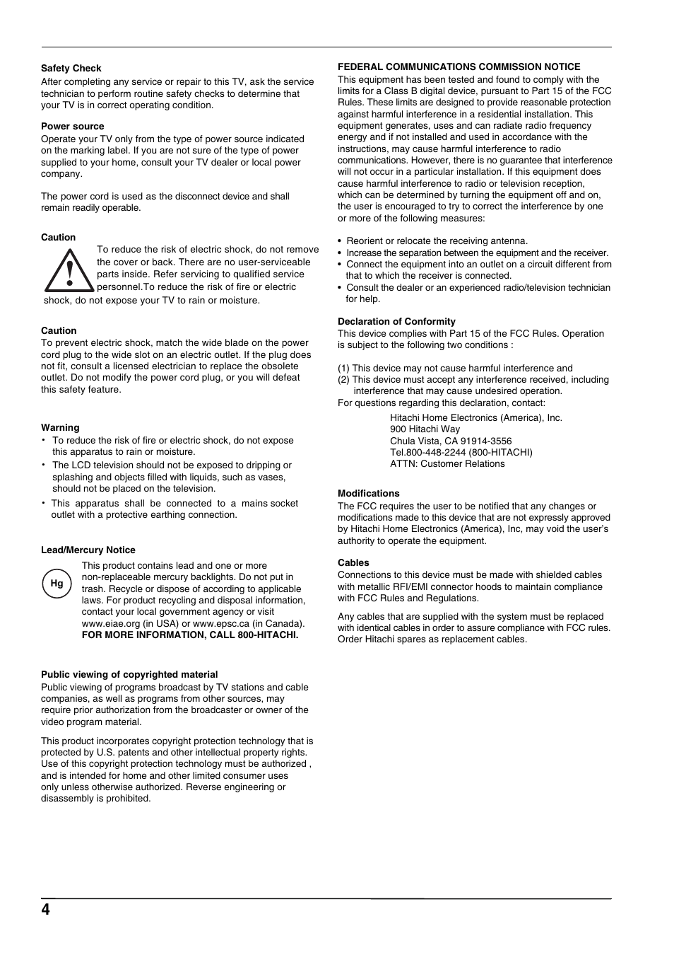 Hitachi L32A102 User Manual | Page 4 / 30