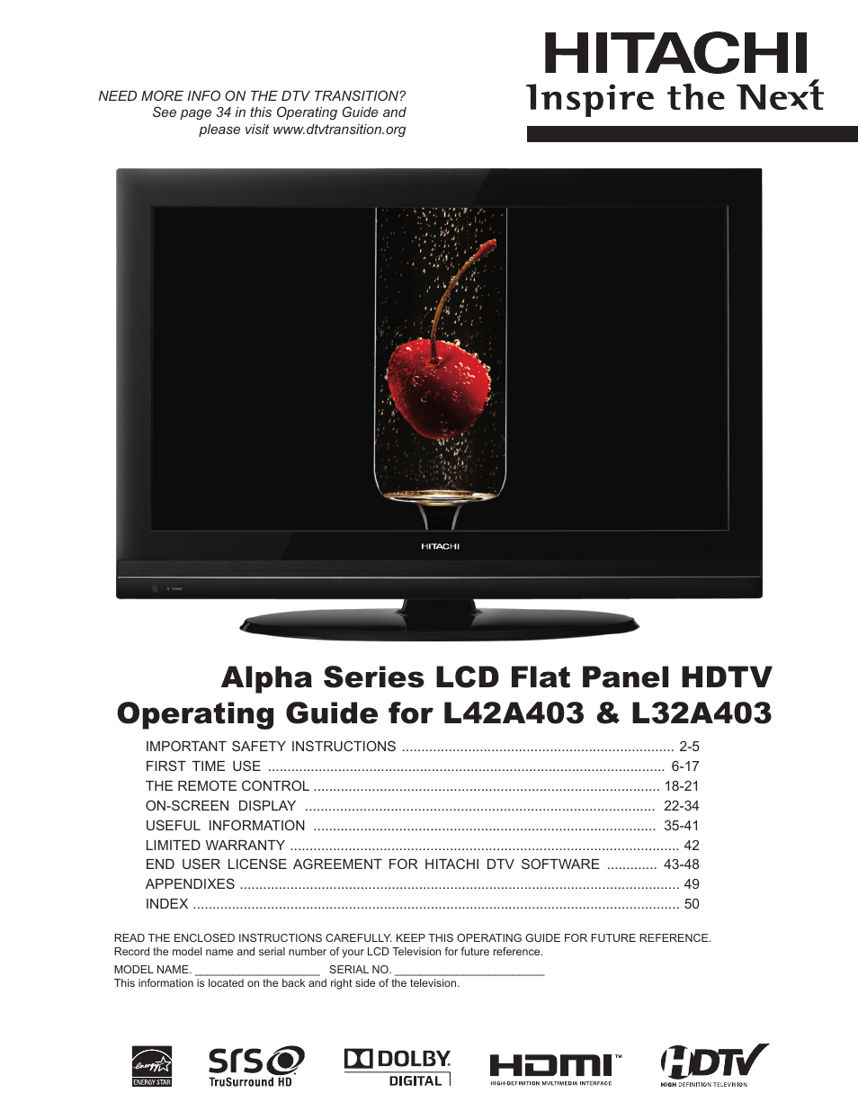 Hitachi L32A403 User Manual | 51 pages