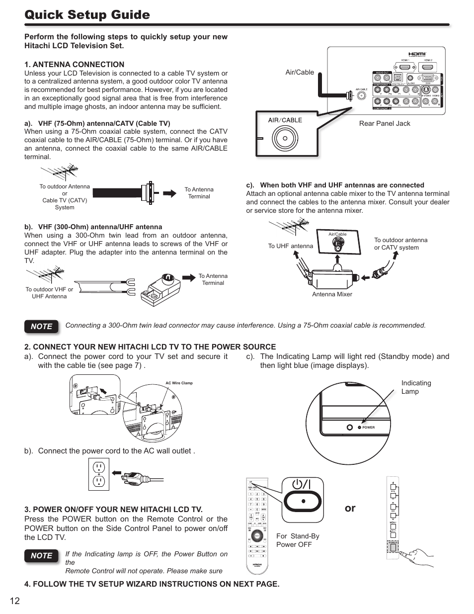 Quick setup guide | Hitachi L32A403 User Manual | Page 12 / 51