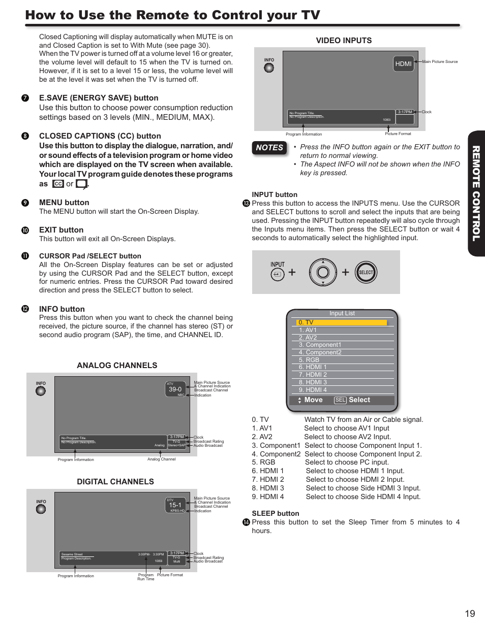 How to use the remote to control your tv, 19 remo te contr ol | Hitachi L32A403 User Manual | Page 19 / 51