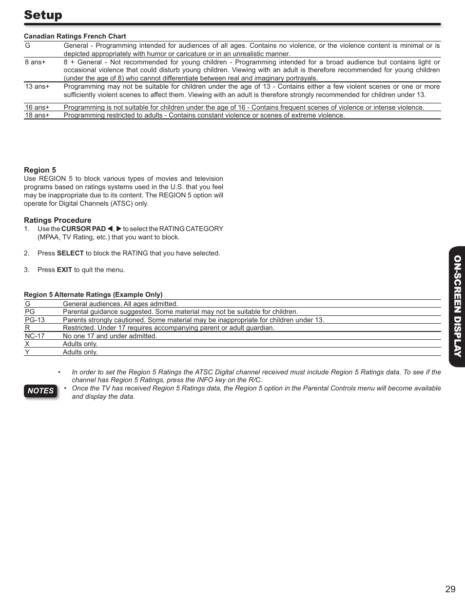Setup, 29 on-screen displa y | Hitachi L32A403 User Manual | Page 29 / 51