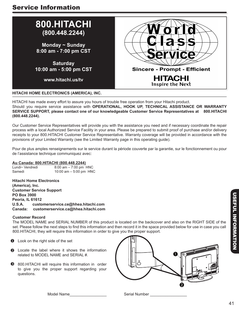 Hitachi, Service information | Hitachi L32A403 User Manual | Page 41 / 51