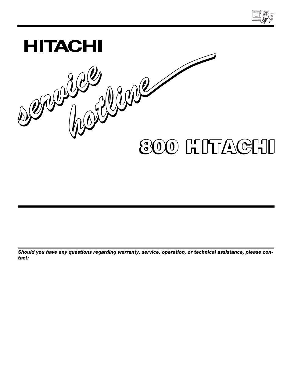 Service ser vic e, 800 hitachi | Hitachi 57UWX20B  EU User Manual | Page 61 / 64