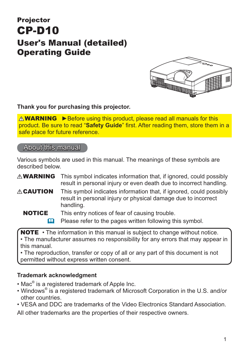 Hitachi CP-D10 User Manual | 65 pages