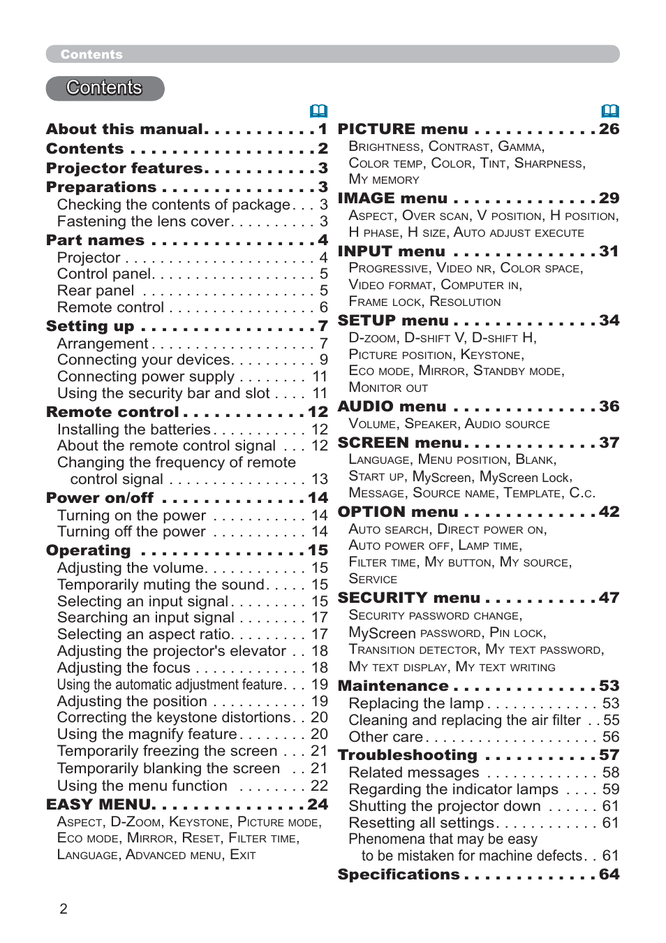 Hitachi CP-D10 User Manual | Page 2 / 65