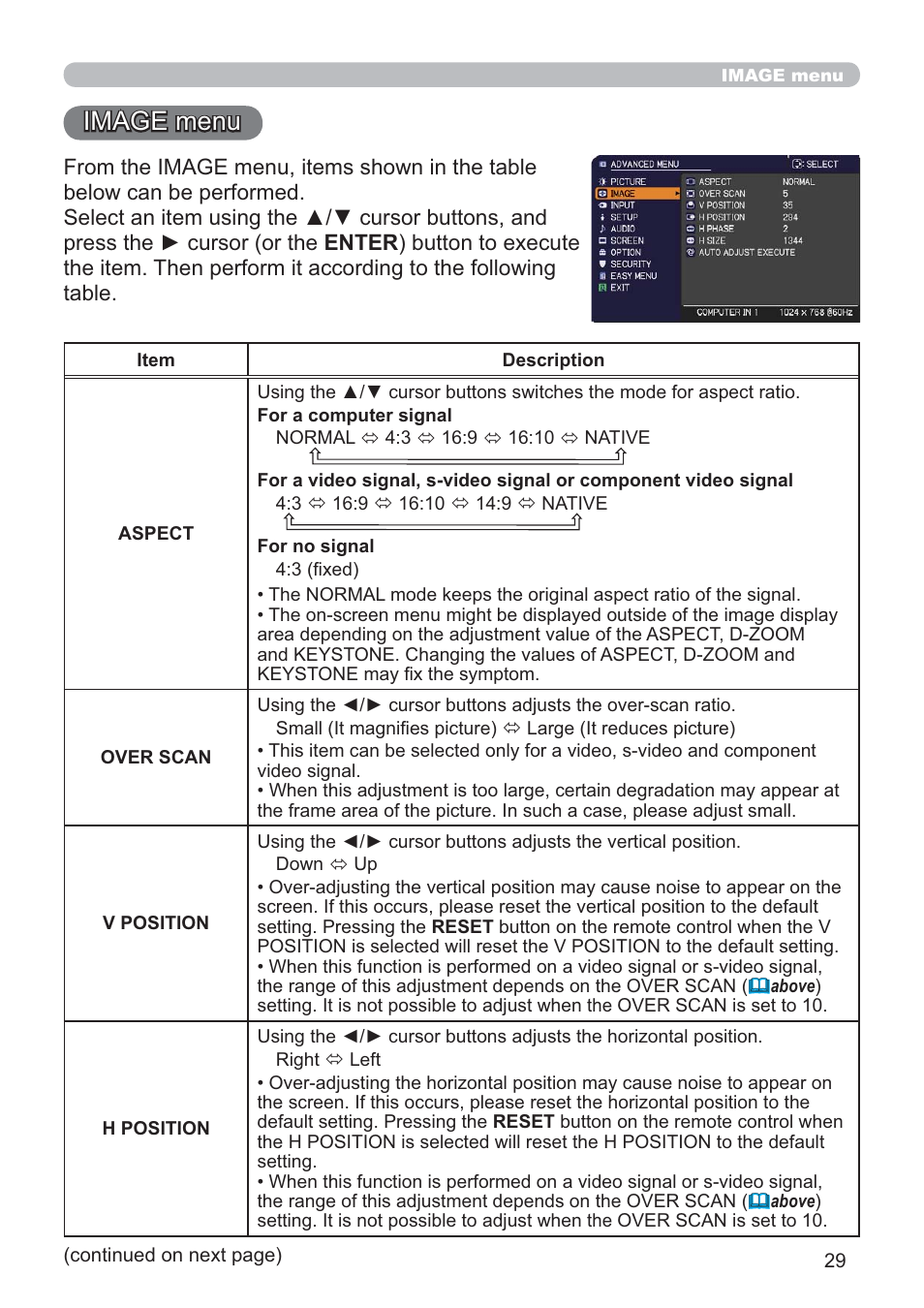 Image menu | Hitachi CP-D10 User Manual | Page 29 / 65