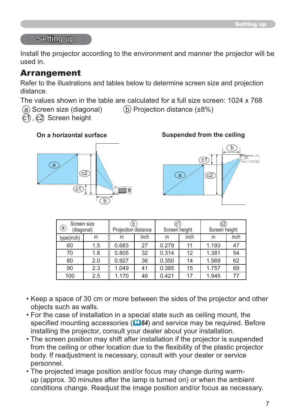 Arrangement, Setting up | Hitachi CP-D10 User Manual | Page 7 / 65