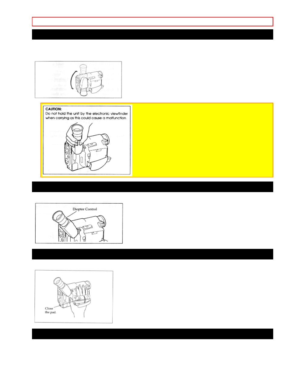 Adjusting the electronic viewfinder, Eyepiece adjustment, Adjustment the hand strap | Loading batteries | Hitachi VM-E520A User Manual | Page 12 / 50