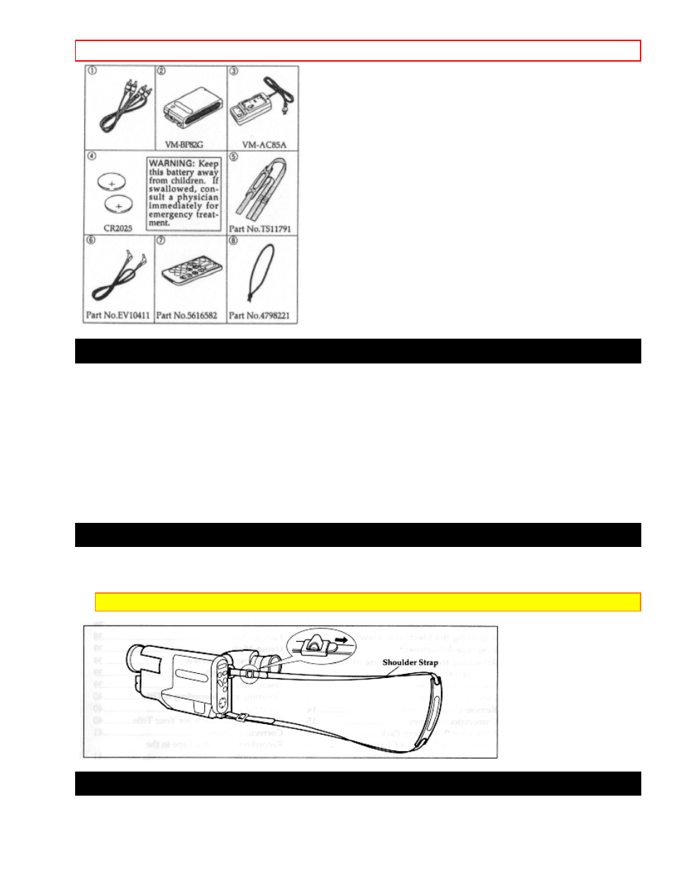 Optional rf adapter, Attaching the shoulder strap, Lens cap using the lens cap string | Hitachi VM-E520A User Manual | Page 9 / 50