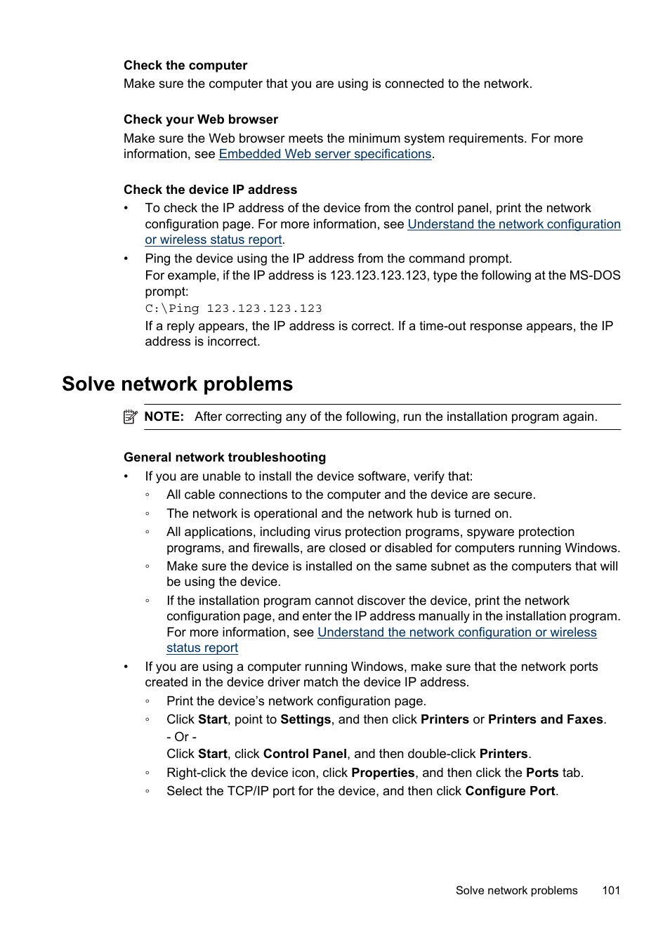 Solve network problems | HP Officejet 6000 User Manual | Page 105 / 168