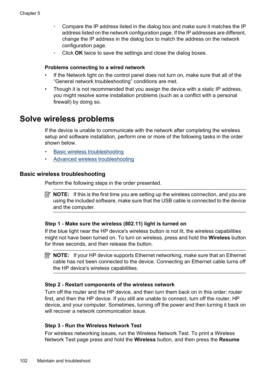 Solve wireless problems, Basic wireless troubleshooting | HP Officejet 6000 User Manual | Page 106 / 168