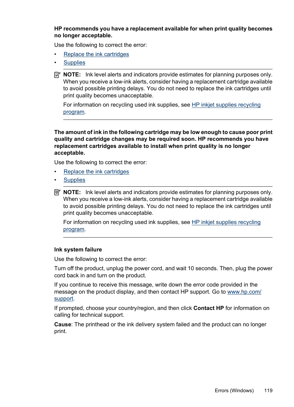 Ink system failure | HP Officejet 6000 User Manual | Page 123 / 168