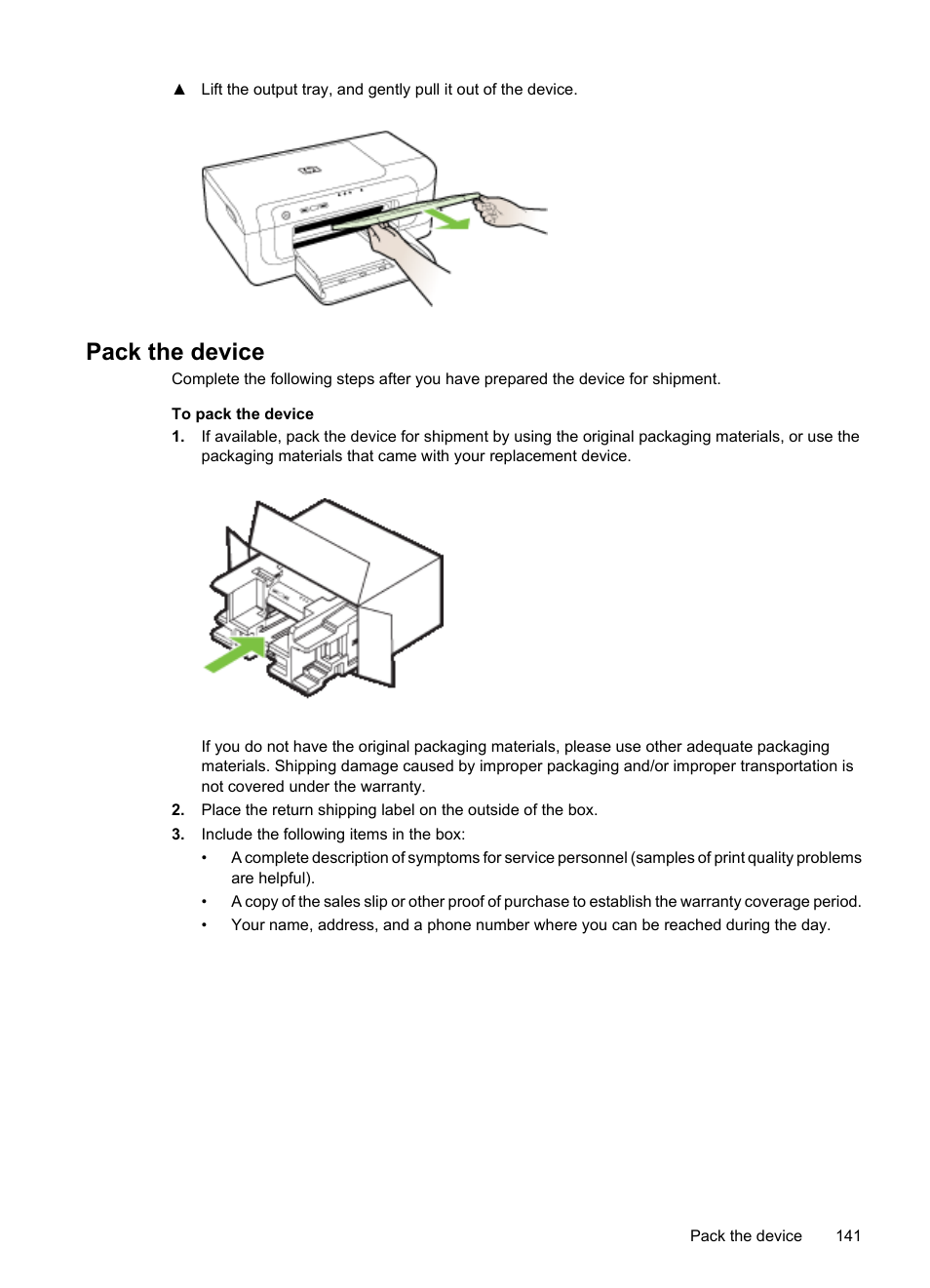 Pack the device | HP Officejet 6000 User Manual | Page 145 / 168