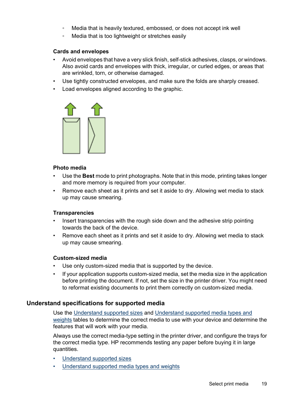 Understand specifications for supported media, Understand specifications for, Supported media | HP Officejet 6000 User Manual | Page 23 / 168