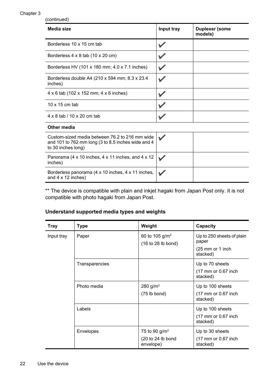Understand supported media types and weights, Understand supported media types and, Weights | HP Officejet 6000 User Manual | Page 26 / 168