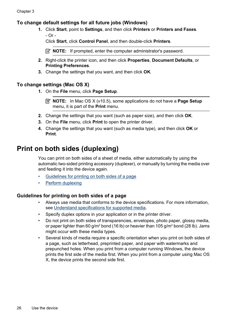 To change settings (mac os x), Print on both sides (duplexing) | HP Officejet 6000 User Manual | Page 30 / 168