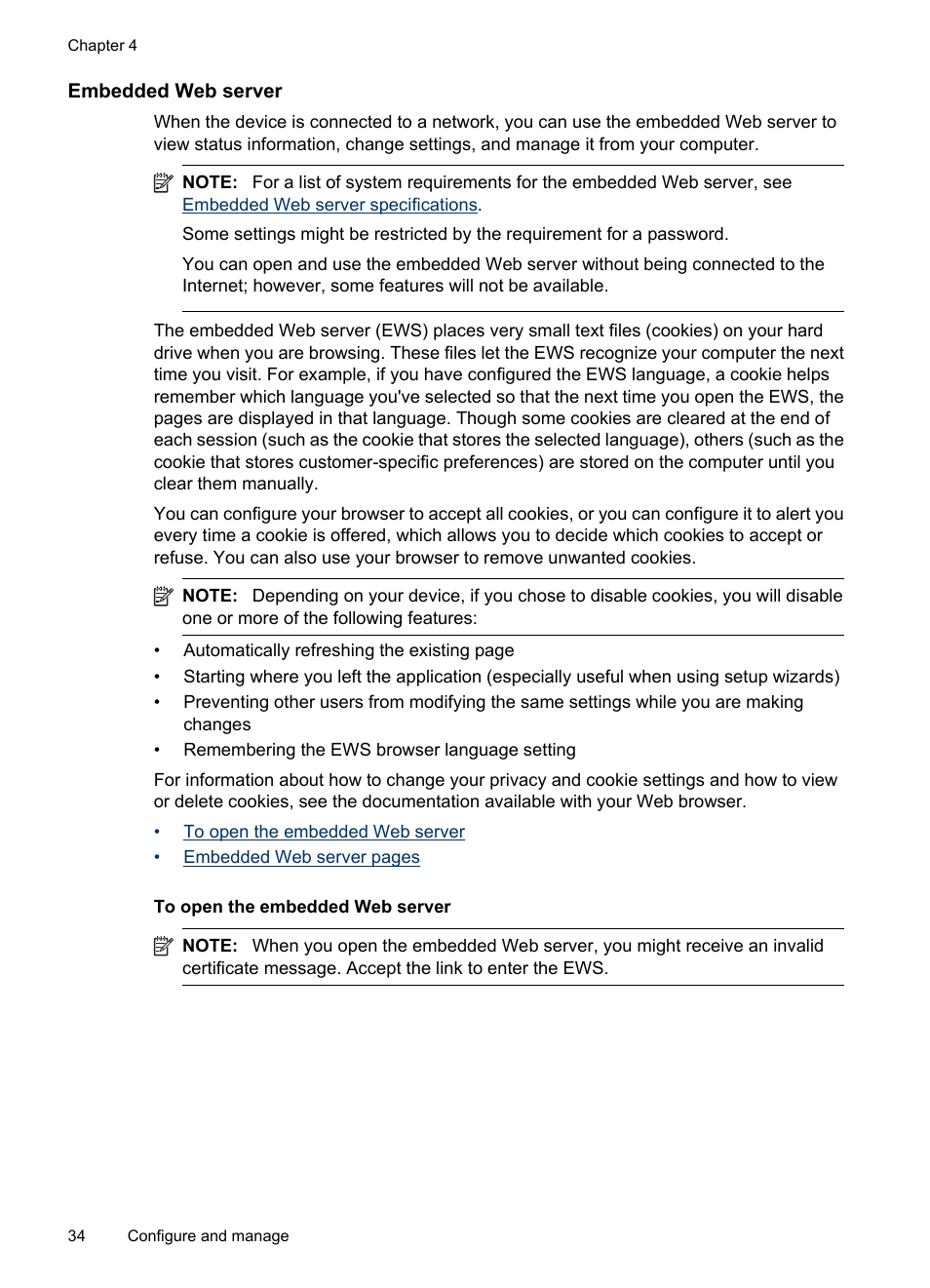 Embedded web server, To open the embedded web server | HP Officejet 6000 User Manual | Page 38 / 168