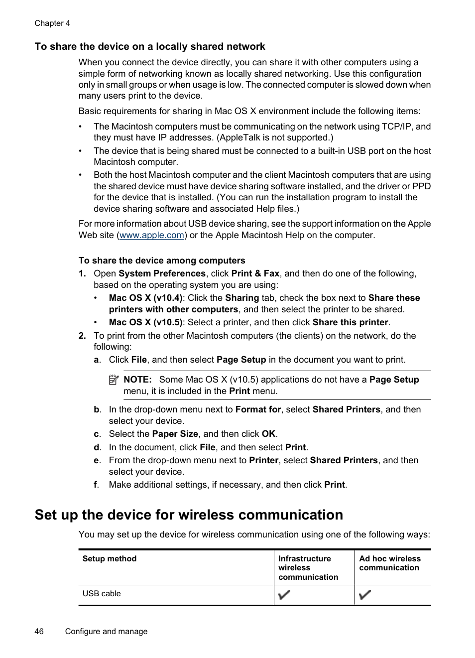 To share the device on a locally shared network, Set up the device for wireless communication, Up the device for wireless communication | HP Officejet 6000 User Manual | Page 50 / 168