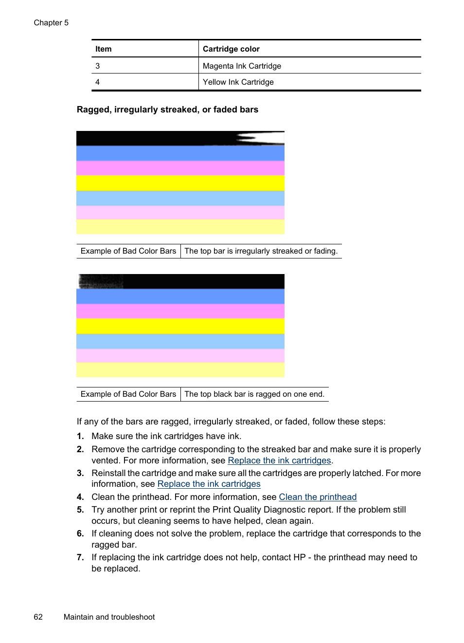 Ragged, irregularly streaked, or faded bars | HP Officejet 6000 User Manual | Page 66 / 168