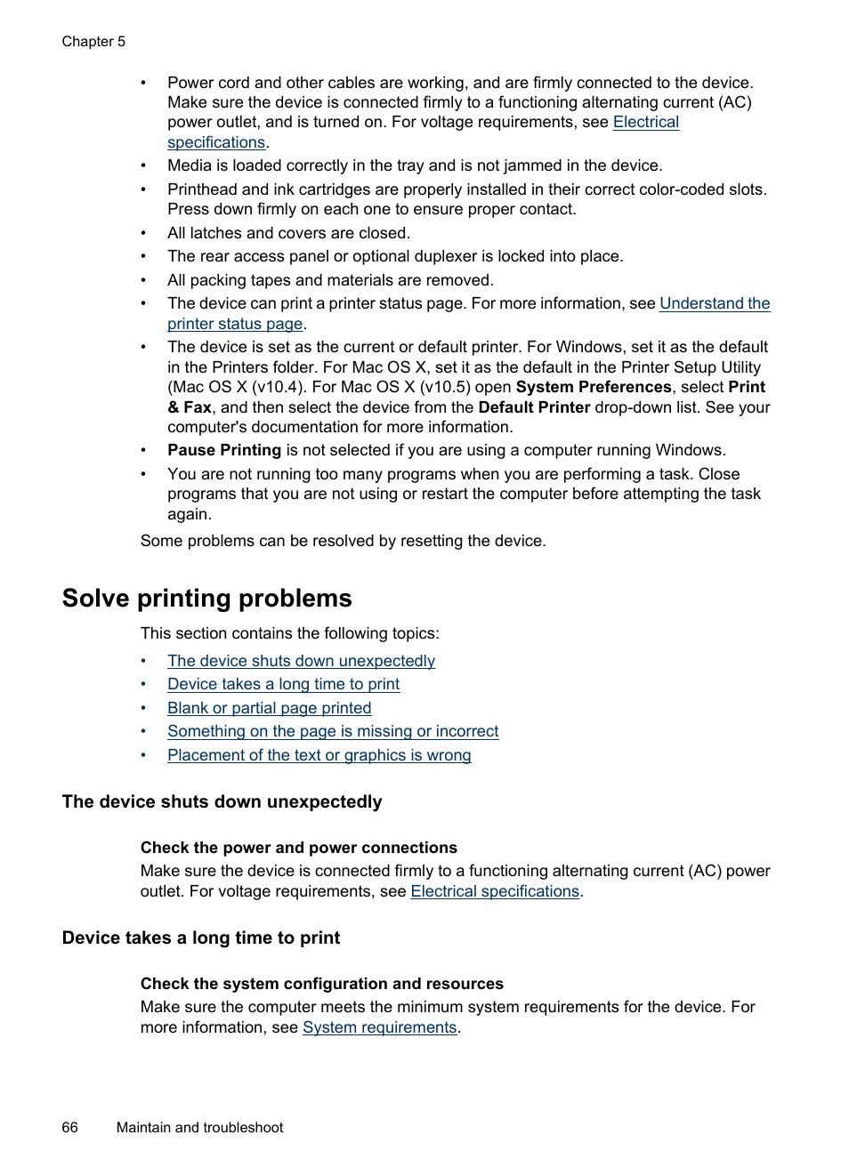 Solve printing problems, The device shuts down unexpectedly, Device takes a long time to print | HP Officejet 6000 User Manual | Page 70 / 168